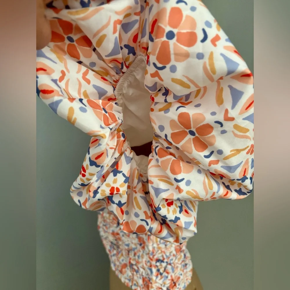 Anthropologie DOLAN Off The Shoulders Textured Floral Top Puff Sleeves Small